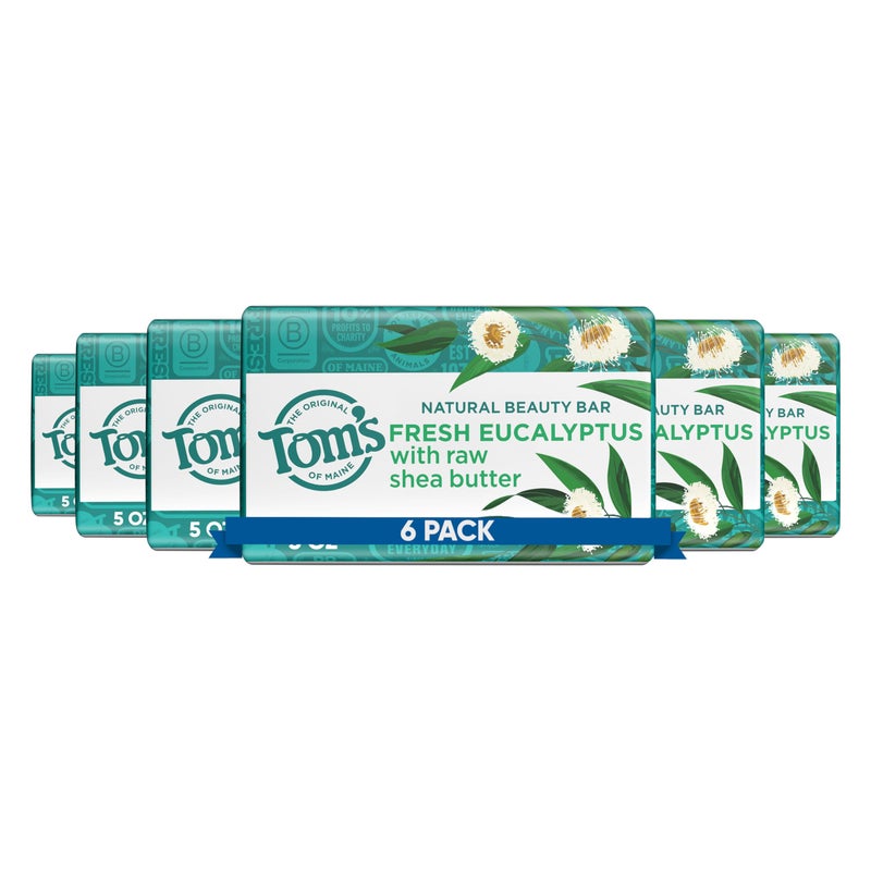 Tom's of Maine Tomâ€™s of Maine Moisturizing Natural Beauty Bar Soap For Women and Men, Fresh Eucalyptus, 5 oz Bar (Pack of 6) - Image 1